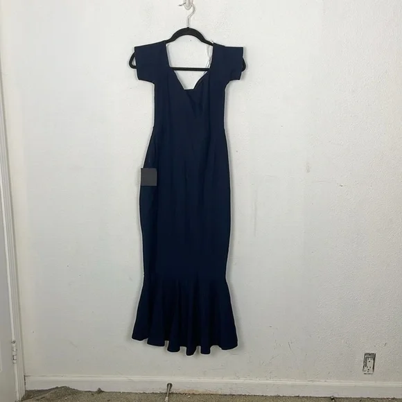 NWT LULUS How Much I Care Midnight Blue Off-the-Shoulder Midi Dress - Picture 5 of 8